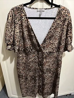 £10 • Buy Asos Leopard Print Button Through Dress, Size 14
