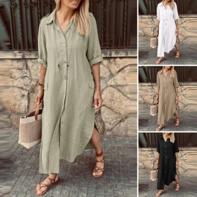 $32.38 • Buy ZANZEA Womens Long Sleeve Button Down Shirt Dress Casual Holiday Plain Dress HOT
