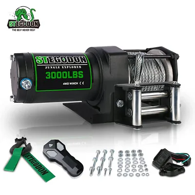 STEGODON Electric Winch 3000LBS 12V Steel Cable ATV UTV Boat 4WD Remote Control • $99.90