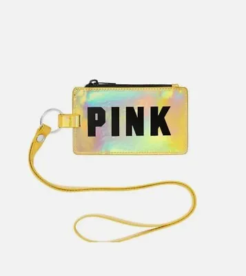 Victoria's Secret PINK Lanyard ID Holder Wallet Gold Iridescent Logo NEW IN PKG! • $24.50