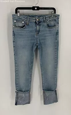 R13 Womens Blue Cotton Italy Cow Leather Patch Mid Rise Denim Cropped Jeans 30 • $34.99