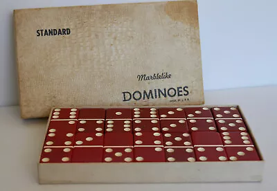 Vintage PUREMCO #616 Standard Size Marblelike DOMINOES 2  X 1  X .25  Red • $29.99