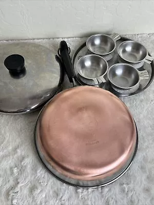 Pre-1968 Revere Ware Copper Clad Bottom 8  Pan 4 Egg Poacher Skillet Pot Fry USA • $170.90