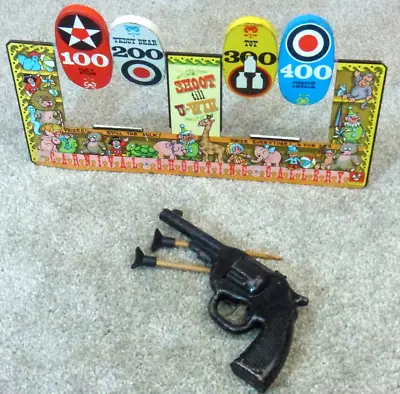 Vintage Tin Lithographed Shooting Gallery Game-Shoot Till U-Win With Dart Gun • $75