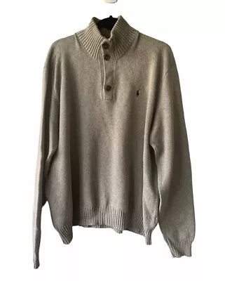 Ralph Lauren Gray XXL Turtleneck Sweater Heavy Knit Cotton Button Long Sleeve • $44.99