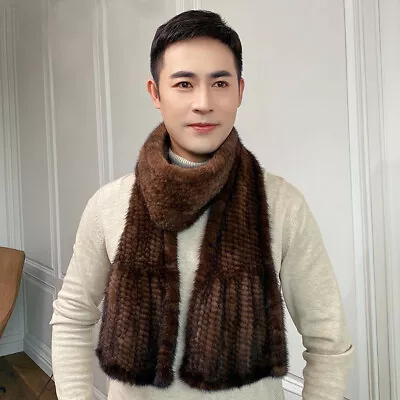 Men's Real Mink Fur Scarf Winter Warm Neckerchief Wraps Fishtail Black Brown • $59.49