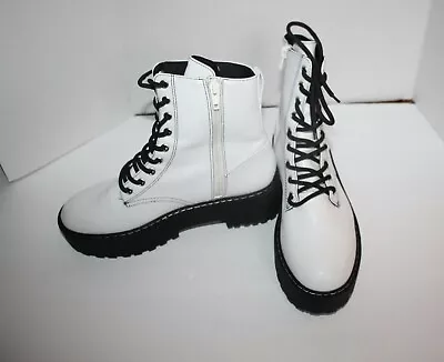 Divided H&m White/black Gothicpunk Chunky Platform Lace Up Boots ( Sz: 9.5) • $21.99