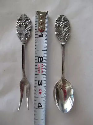 Vintage EPNS Demitasse Spoon And Fork Set Made In Sweden 4  Cocktail Appetizer • $14.99