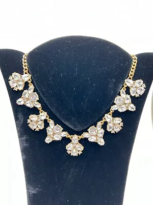 J. Crew Signed Modernist Gold Tone Rhinestone Statement Necklace Adjustable • $5