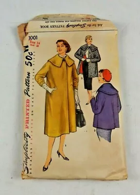 Vintage Simplicity Printed Pattern  Misses Coat In 3 Lengths # 1001 Size 14 • $8.98