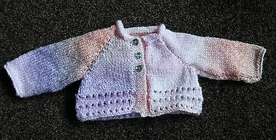 £8.49 • Buy BRAND NEW Hand Knitted Rainbow Shorty Cardigan Diamante Heart Buttons 0-3 Mth