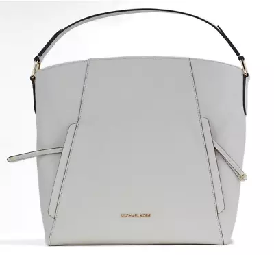 Michael Kors Evie Large Shoulder Bag Tote Hobo Pebbled Leather Light Cream • $169