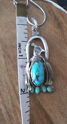 Vintage Native American Navajo Sterling And Turquoise Thunder Bird Pendant • $65