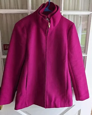 J.Crew Village Coat  Hot Pink Wool Blend High Collar Women's Size 0 Pockets Zip • $25