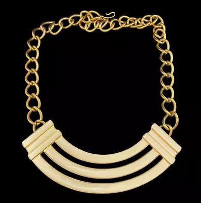 Vtg Monet Bar Bib Enamel Necklace White Gold Tone Statement Jewelry • $15