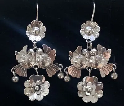 Mexican Sterling Silver Flowers & Love Birds Frida Earrings • $129