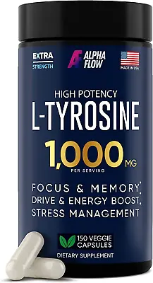 L-Tyrosine 1000MG Capsules - Focus & Energy Boost - 150 Caps - Non-GMO Vegan • $24.41