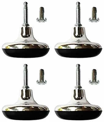 8 X Chrome Feet Bed Legs Glides Castor & Insert For Divan Base Sofa Chair Wheels • £5.95