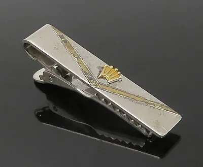 SIMMONS 925 Sterling Silver - Vintage Shiny 2 Tone Royal Crown Tie Clip - TR2307 • $38.08