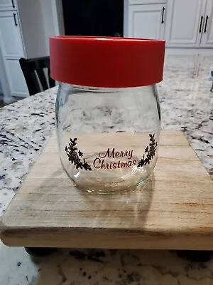 Vintage Carlton Glass Merry Christmas Canister /Candy  Jar Holly Leaves With Lid • $14