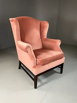 EB5399 Vintage Danish Wingback Lounge Chair Pink Velour 1960s Retro VCLO • £225