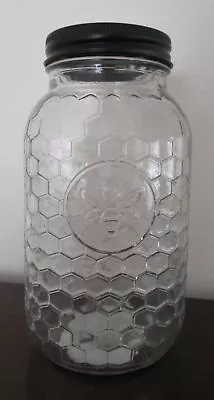 Honey BEE Bumble 32 Oz MASON JAR Farmhouse Style 3D HIVE PRINT Clear • $12