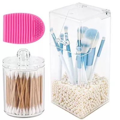 Makeup Brush Holder With Lid And Qtip Holder Set Clear Comestic Brush 1 Pack • $28.33