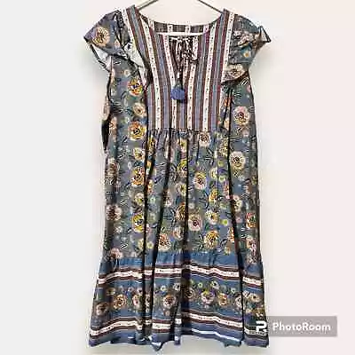 Matilda Jane Size Large Heart To Heart Pasture Blue Floral Flutter Sleeve Dress • $34.99