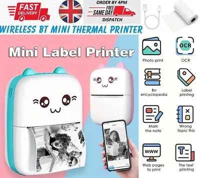 Mini Pocket Thermal Printer Bluetooth Mobile Phone Photos Label Printing Machine • £6.99