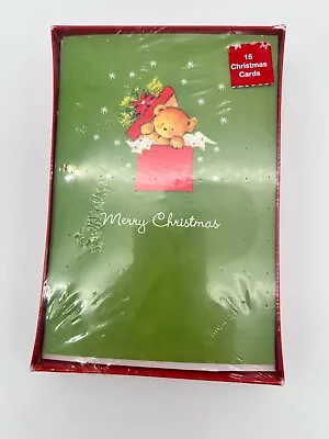 Vintage Unopened Box Of 15  Christmas Cards-  Teddy Bear Present • $12