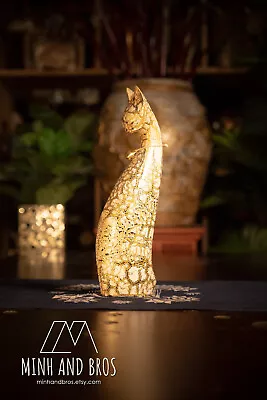 Cat Lacquer Sculpture Vietnamese Son Mai Handmade Lacquer Exquisite Son Mai • $200.54