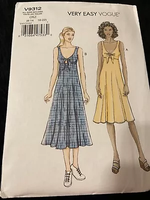 Vogue Pattern V9312 Ms Easy Dress W/Tie Front At Waist Detail~2 Length All Sizes • $3.75