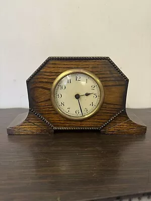 1930S Art Deco Dark Oak Mechanical Mantle Clock • $43.52