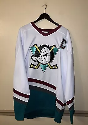 The Mighty Ducks Movie Ice Hockey Jersey 96# Conway Stitched White Size 2XL • $32.99