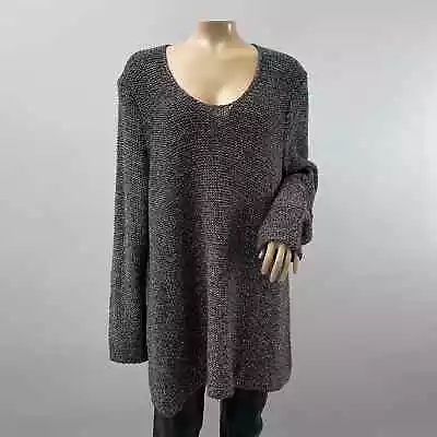 J. Jill Sweater Women 2X Gray Metallic Chunky Knit Pullover Scoop Neck Cotton • $25