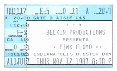 Pink Floyd Concert Ticket November 12 1987 Indianapolis Indiana • $79.37