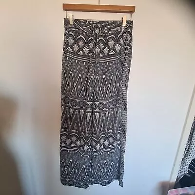 H&M Wide Leg Summer Trousers Size EU38 UK12 Pockets Black White Print Pockets • £9.99