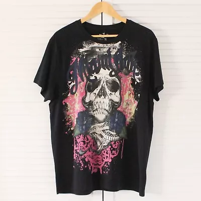 Miami Ink Black Skull T-Shirt Size L Cotton Graphic Print • £25