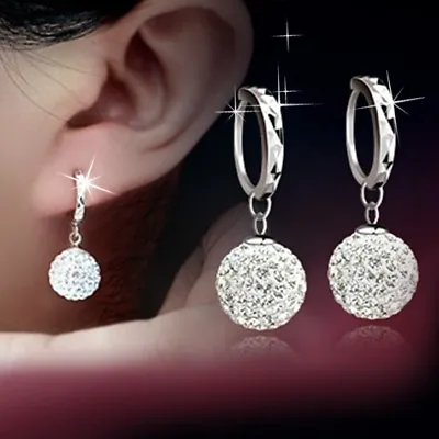 £2.39 • Buy Silver Tone Hanging Crystal Ball Hoop Earrings