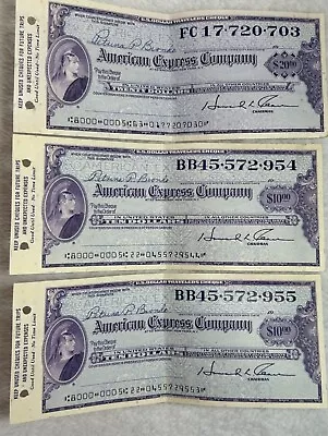 Vtg Lot Of 3 1-20 2-10 Dollar American Express Travelers Cheque With Wallet • $19