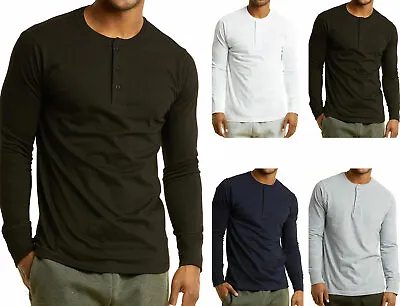 Men's Long Sleeve Henley 3 Button Pullover Cotton T-Shirt Crew Neck • $16.98