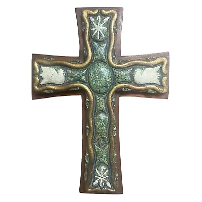 Original Zarebski Mayan Cross MidCentury Malachite Mexico Religious Art Crucifix • $127.49