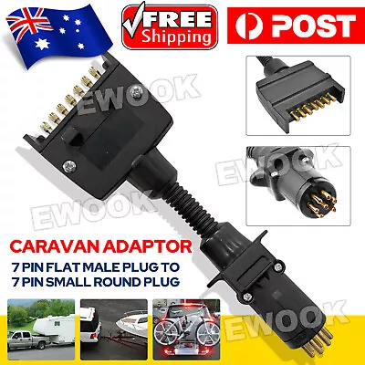 Car Trailer Caravan Adaptor 7 Pin Flat Male Plug To 7 Pin Small Round Plug • $14.85