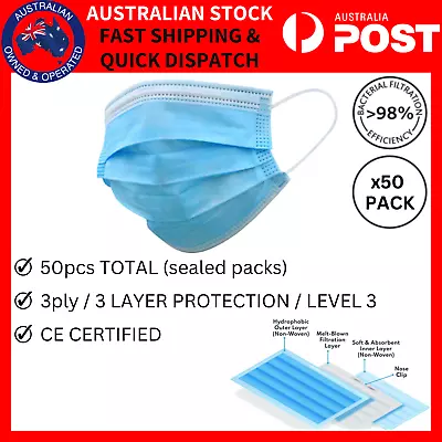 50Pcs 3 Ply 3 Layer Medical Surgical Disposable Face Mask Protective Face Masks • $9.99