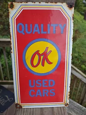 Vintage Chevrolet Ok Used Cars Dealership Advertising Porcelain Sign • $180