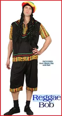 REGGAE BOB COSTUME And HAT Marley Rasta Jamaican 70s Fancy Dress Party ADULT 1sz • $44.95