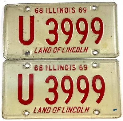 Vintage Illinois 1969 Public Works Municipal License Plate Set Garage Collector • $44.95