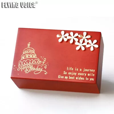 Wood Wind Up Music Box Jewelry Case Flower Embellishment Birthday Present Gift • $54.99