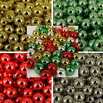 CHRISTMAS RED GREEN GOLD SILVER PEARLS 80 BEADS 10mm CRAFT PB10 • £2.50