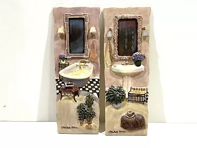 Vintage Pair C. Winterle Olson Ceramic Bathroom Wall Art Plaques Tiles Pictures • $19.66